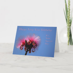 Leap Year Birthday Kaart, Two Hot Pink Flowers Kaart