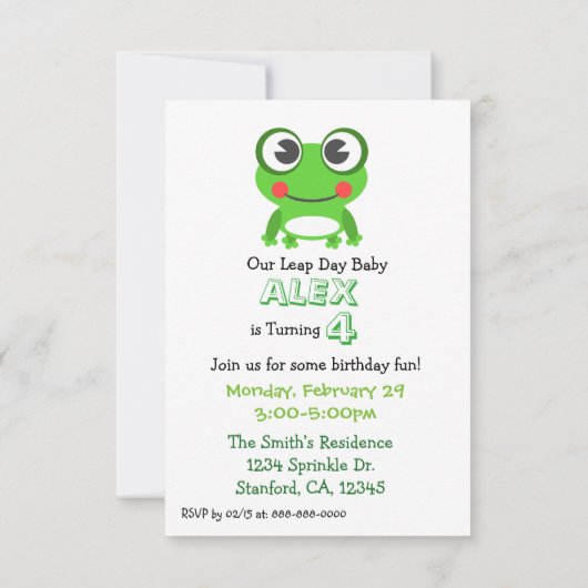 Leap Year/ Leap Day Baby Verjaardagsuitnodiging Kaart (Achterkant)