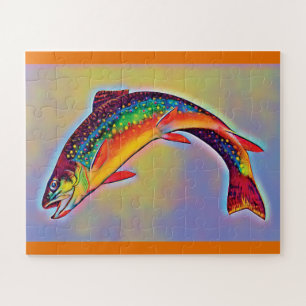 Leaping Brook Trout Briefkaart Jigzaag Puzzle Legpuzzel