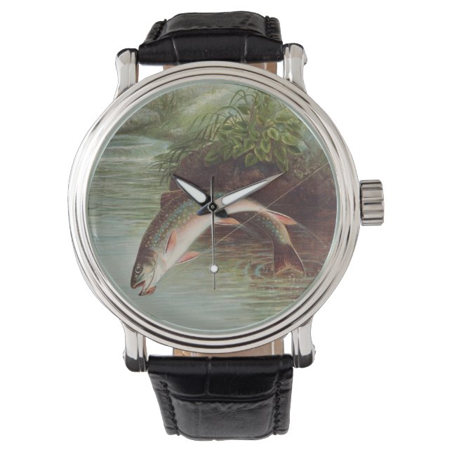 Leaping Brook Trout van Samuel Kilbourne (1874) Horloge (Voorkant)