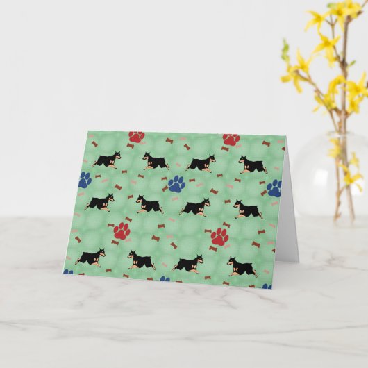 Leaping Doberman Kaart (Gele Bloem)