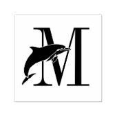 Leaping Dolphin Over Single Bold Initiaal Monogram Zelfinktende Stempel (Design)