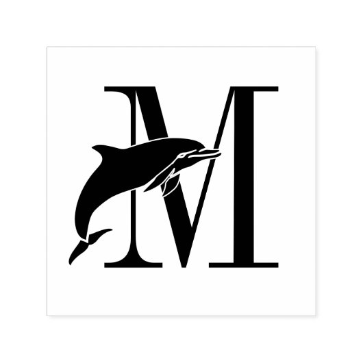 Leaping Dolphin Over Single Bold Initiaal Monogram Zelfinktende Stempel (Design)