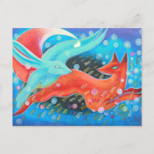 Leaping Fox met Hare. Briefkaart