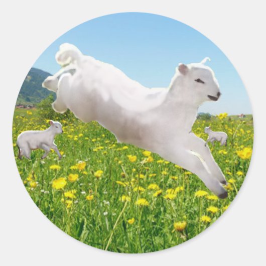 Leaping Lambs Pasen afspelen Ronde Sticker (Voorkant)