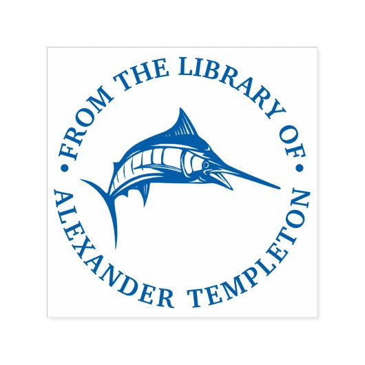 Leaping Marlin Nautical Ocean Library Book Name Zelfinktende Stempel (Design)