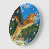 Leaping Mountain Lion Clock (Cougar) Grote Klok (Hoek)