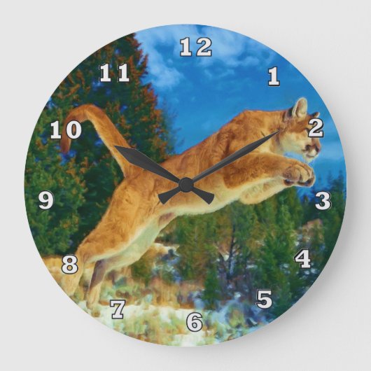 Leaping Mountain Lion Clock (Cougar) Grote Klok (Voorkant)