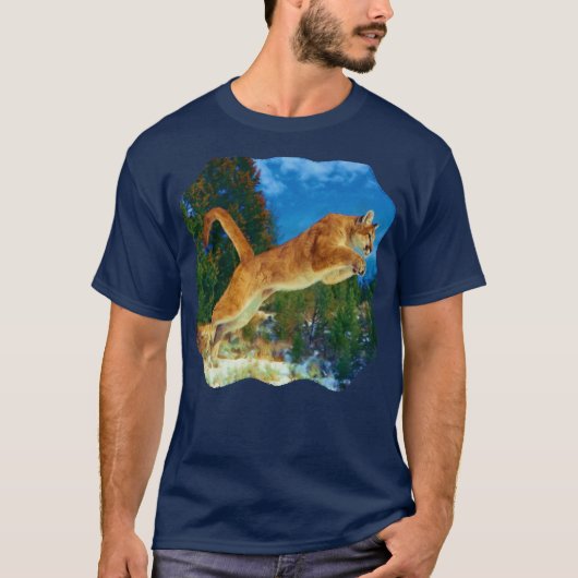 Leaping Mountain Lion T-shirt (Cougar) (Voorkant)
