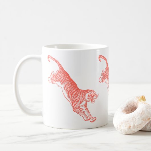Leaping Orange Tigers Illustration Mug (Avec donut)