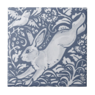 Leaping Rabbit Blue White Botanical Dedham Delft C Tegeltje