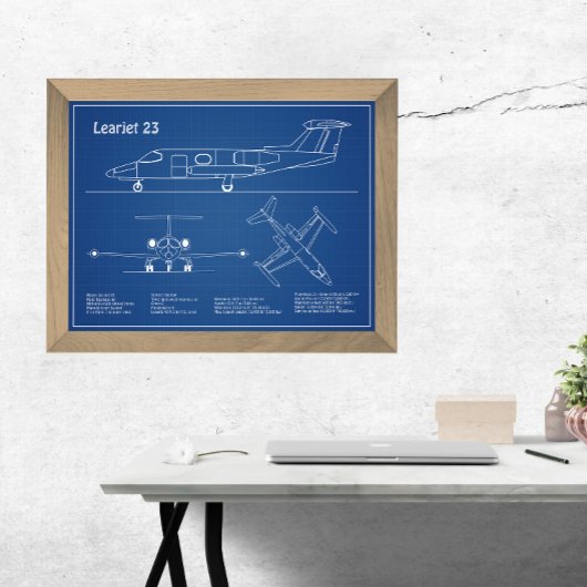 Learjet 23 - Plannen voor vliegtuigblauwdruk AD Foto Afdruk