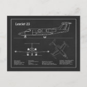 Learjet 23 - Vliegtuigblauwdruk Tekenplannen PD Briefkaart (Voorkant)
