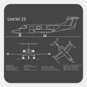 Learjet 23 - Vliegtuigblauwdruk Tekenplannen PD Vierkante Sticker