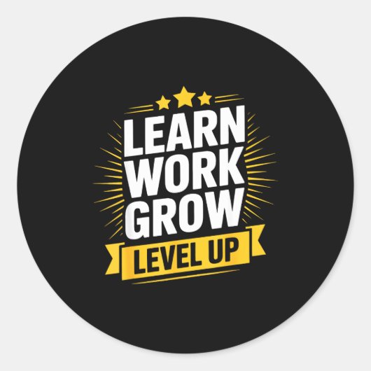 Learn Work Grow Level Up Motivational Growth Insra Ronde Sticker (Voorkant)