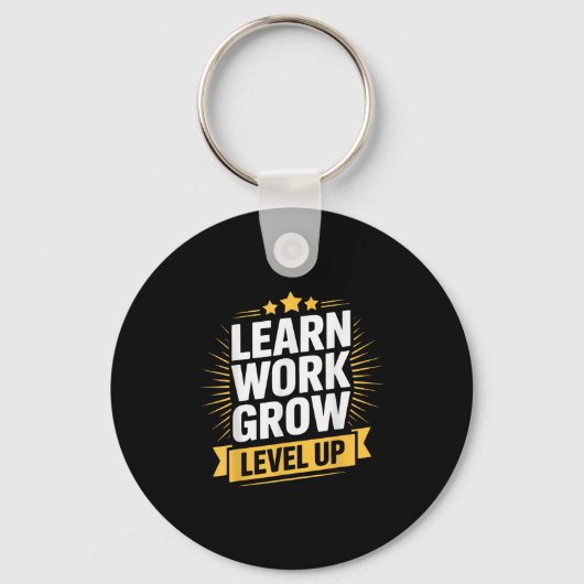 Learn Work Grow Level Up Motivational Growth Insra Sleutelhanger (Voorkant)