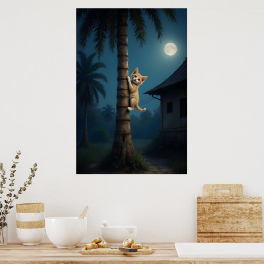 Learning to Climb – Cute Cat Moment Poster (Keuken)