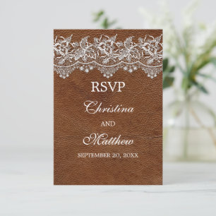Leather and Lace Look Huwelijks RSVP Kaartje