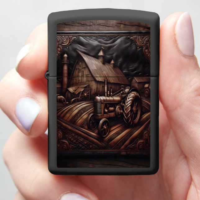 Leather Carved Tractor Scene (In Hand)