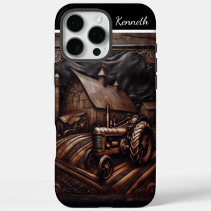 Leather Carved Tractor Scene iPhone 16 Pro Max Hoesje