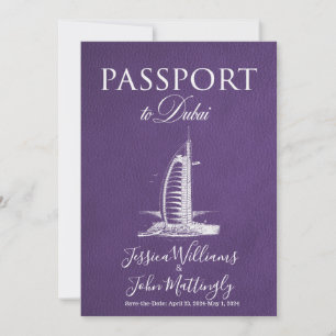 Leather Dubai Passport Wedding Save the Date Kaart
