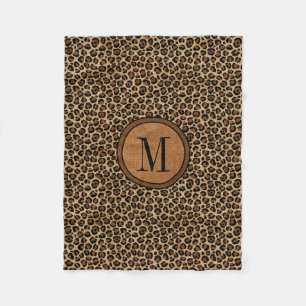 Leather Leopard  Modern Boho Chic Monogram Fleece Deken