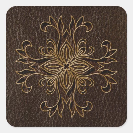 Leather-look Star Dark Vierkante Sticker (Voorkant)