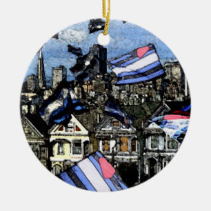 Leather Pride Flags Over San Francisco Keramisch Ornament