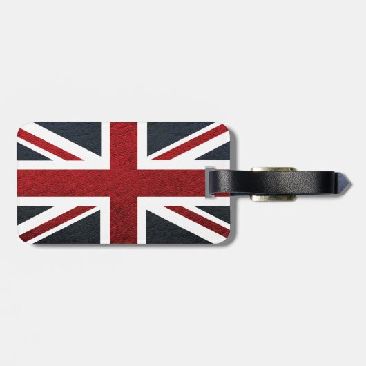 Leather Texture Pattern Union Jack British (UK) Fl Bagagelabel (Achterkant horizontaal)