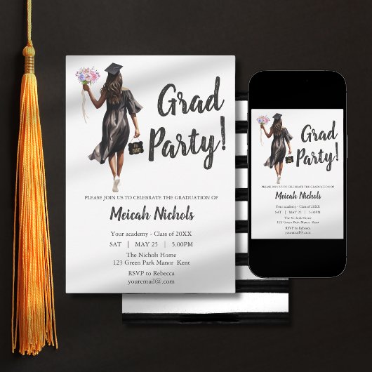 Leavers Afstuderen Modern Trendy Girl Uitnodigen Kaart