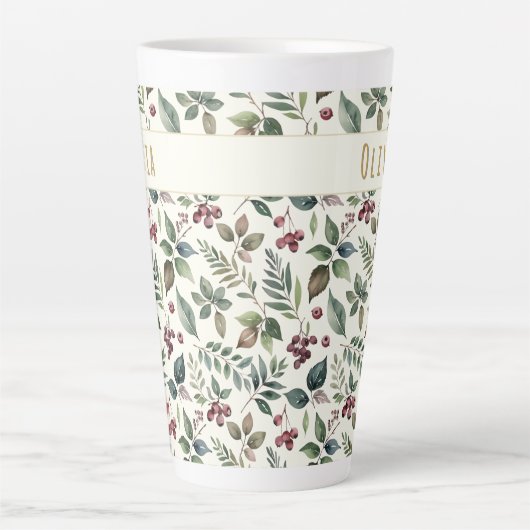 Leaves and Berries Rustic Winter Personalized Latte Mok (Voorkant)
