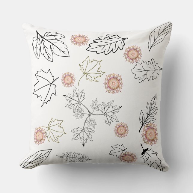 Leaves and Mandalas Pattern Kussen (Voorkant)