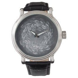 leaves circle greyish silver tones horloge