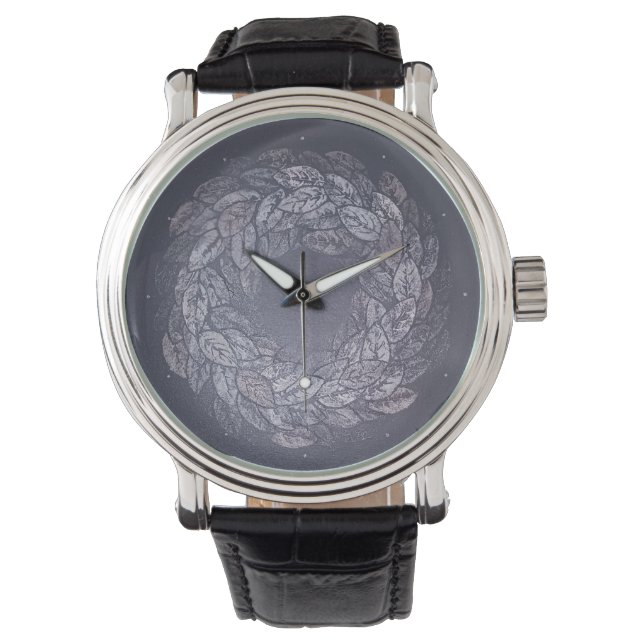leaves circle greyish silver tones horloge (Voorkant)