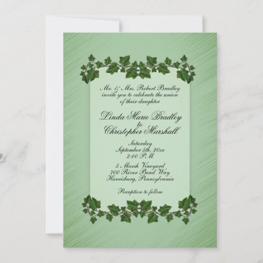 Leaves Green Shimmer Wedding Invitation Kaart (Voorkant)