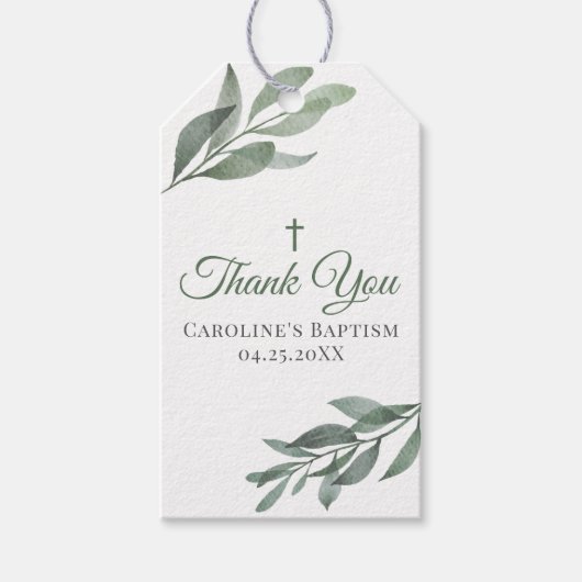 Leaves Greenery Baptisme Cadeaulabel (Voorkant)