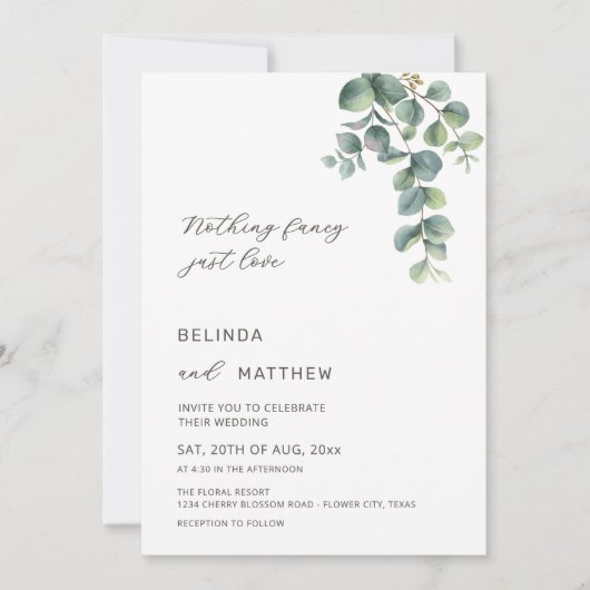 Leaves Greenery Watercolor Flowers Casual Wedding Kaart (Voorkant)