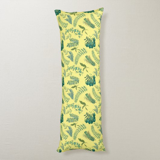 Leaves Pattern 10.bw LYellow BG Lichaamskussen (Achterkant (Verticaal))