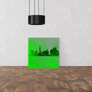 Leaves veins over the city skyline - Abstract Foto Afdruk