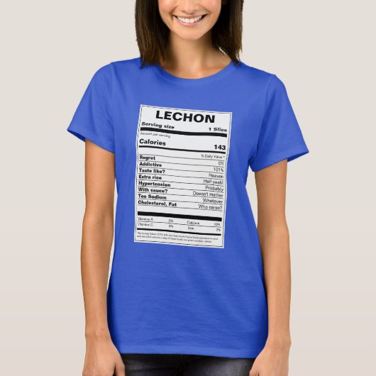Lechon Voeding Feiten T-shirt (Voorkant)