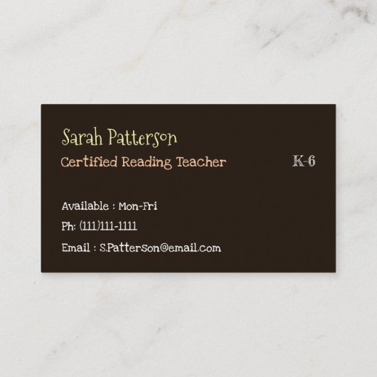 Lecter Enseignant Carte de visite noir (Dos)