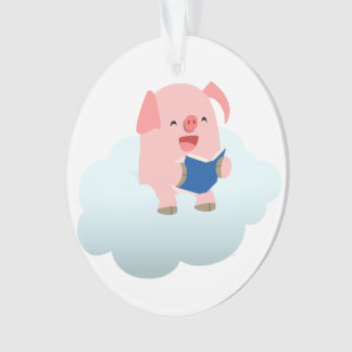 Lecteur de cochon de dessin mignon sur l'ornement