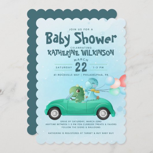 Lecteur par | Invitation Baby shower Dinosaur (Devant / Derrière)