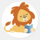 Lecture Cartoon Lion autocollant rond (Devant)