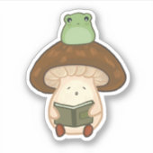 lecture de champignons avec grenouille Autocollant (Devant)