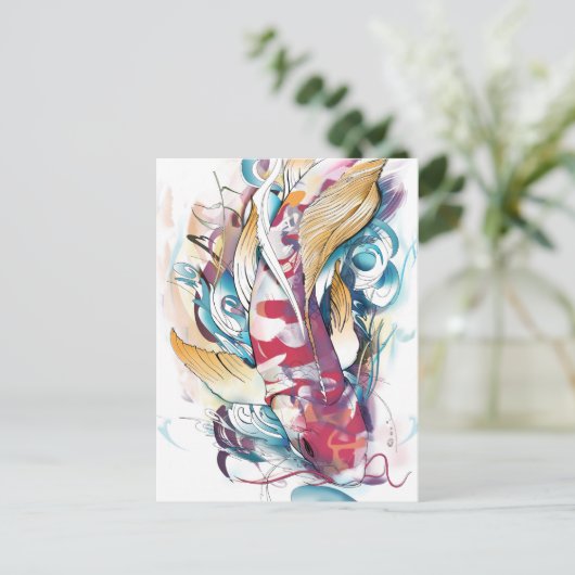 Lecture de la carte postale de Koi (Debout devant)