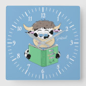 Lecture du dessin Vache Boy Blue Carré Horloge mur (Recto)