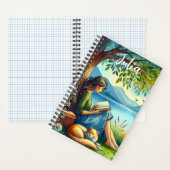 Lecture d'un livre sous un arbre avec un chat endo (À l'intérieur)