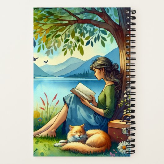 Lecture d'un livre sous un arbre avec un chat endo (Verso)