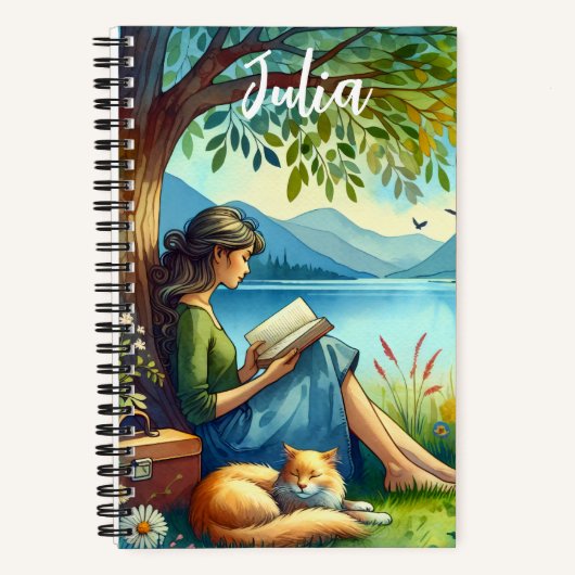 Lecture d'un livre sous un arbre avec un chat endo (Recto)